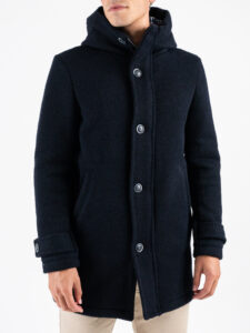 V2 Parka punto riso in misto lana con cappuccio e bottoni PRKPRIS Blu (1)