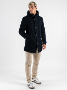 V2 Parka punto riso in misto lana con cappuccio e bottoni PRKPRIS Blu (3)