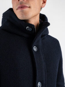 V2 Parka punto riso in misto lana con cappuccio e bottoni PRKPRIS Blu (5)