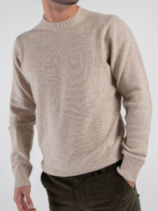 BERNA Maglione girocollo LAMBSWOOL logo ricamo 252062 Avena (3)