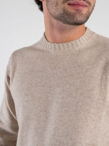 BERNA Maglione girocollo LAMBSWOOL logo ricamo 252062 Avena (4)