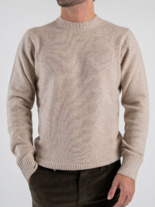 BERNA Maglione girocollo LAMBSWOOL logo ricamo 252062 Avena (6)