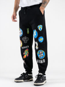 BERNA Pantalone tuta felpato con patch 252025 Nero (4)