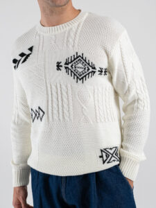 BL11 Maglione girocollo intarsio disegni NOICATTARO Panna (1)