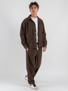 Coordinato in velluto a costine con camicia a manica lunga + pantalone over con coulisse 626 Moro (10)