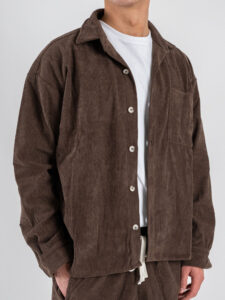 Coordinato in velluto a costine con camicia a manica lunga + pantalone over con coulisse 626 Moro (11)
