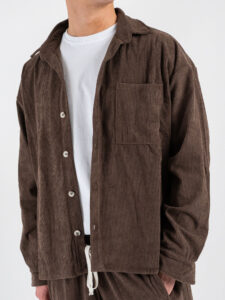 Coordinato in velluto a costine con camicia a manica lunga + pantalone over con coulisse 626 Moro (2)