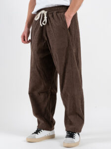 Coordinato in velluto a costine con camicia a manica lunga + pantalone over con coulisse 626 Moro (6)