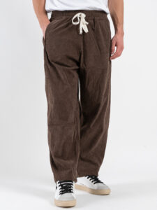 Coordinato in velluto a costine con camicia a manica lunga + pantalone over con coulisse 626 Moro (7)