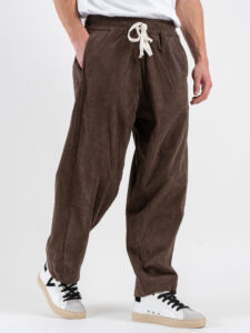 Coordinato in velluto a costine con camicia a manica lunga + pantalone over con coulisse 626 Moro (8)