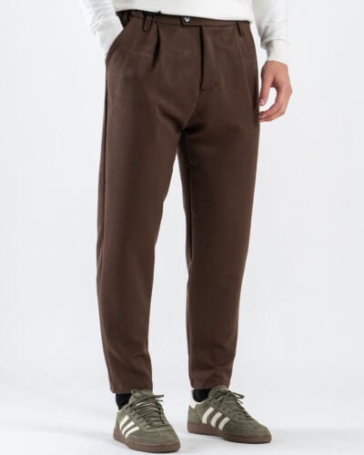 ESTASI Pantalone chinos regular in poliviscosa con coulisse e bottone in vita MBAPPE' INV Cioccolato