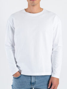 ESTASI T-shirt regular in cotone a manica lunga con spalla scesa GIOVE Bianco1