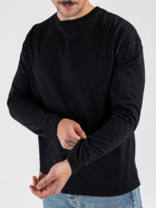 ESTASI T-shirt regular in cotone a manica lunga con spalla scesa GIOVE Nero (1)