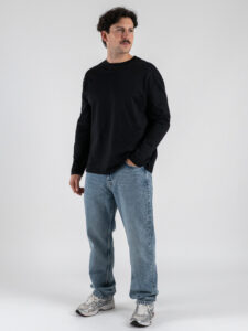 ESTASI T-shirt regular in cotone a manica lunga con spalla scesa GIOVE Nero (2)