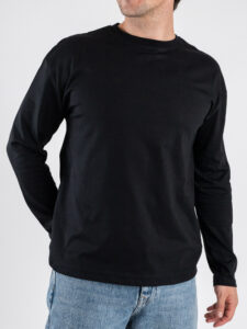 ESTASI T-shirt regular in cotone a manica lunga con spalla scesa GIOVE Nero (3)