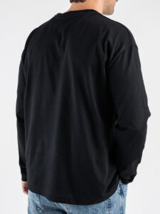 ESTASI T-shirt regular in cotone a manica lunga con spalla scesa GIOVE Nero (7)