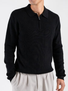 GIANNI LUPO Polo in maglia a costine con zip GL35133GZ Black (1)