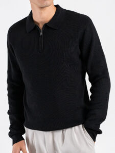 GIANNI LUPO Polo in maglia a costine con zip GL35133GZ Black (4)