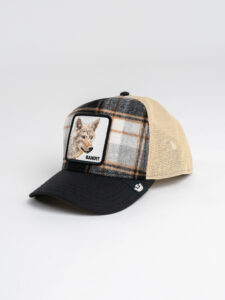 GOORIN BROS Cappellino beige inserto plaid scozzese con patch in pelle bianca stampa volpe BANDIT (1)