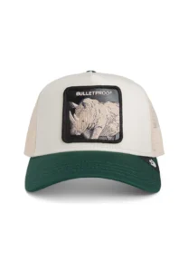 GOORIN BROS Cappellino panna con visiera verde e patch in pelle nera stampa rinoceronte BULLETPROOF2