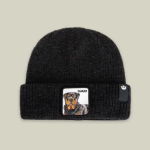 GOORIN BROS Cuffia con patch in pelle bianca stampa cane GUARD Nero