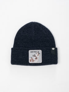 GOORIN BROS Cuffia con patch in pelle grigia stampa lupo LONE WOLF Blu (2)