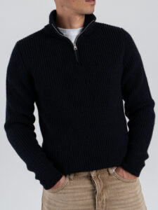 IMPERIAL Maglione cardigan con zip al collo M361413023 Blu4