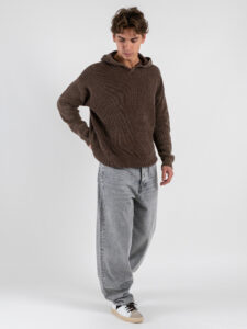 Maglione con cappuccio a coste larghe 86120 Coffee (1)