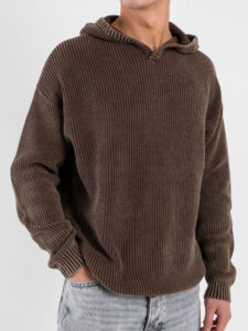 Maglione con cappuccio a coste larghe 86120 Coffee (2)