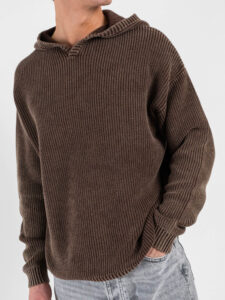 Maglione con cappuccio a coste larghe 86120 Coffee (4)