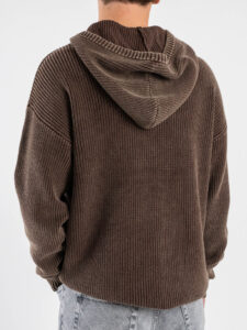 Maglione con cappuccio a coste larghe 86120 Coffee (5)