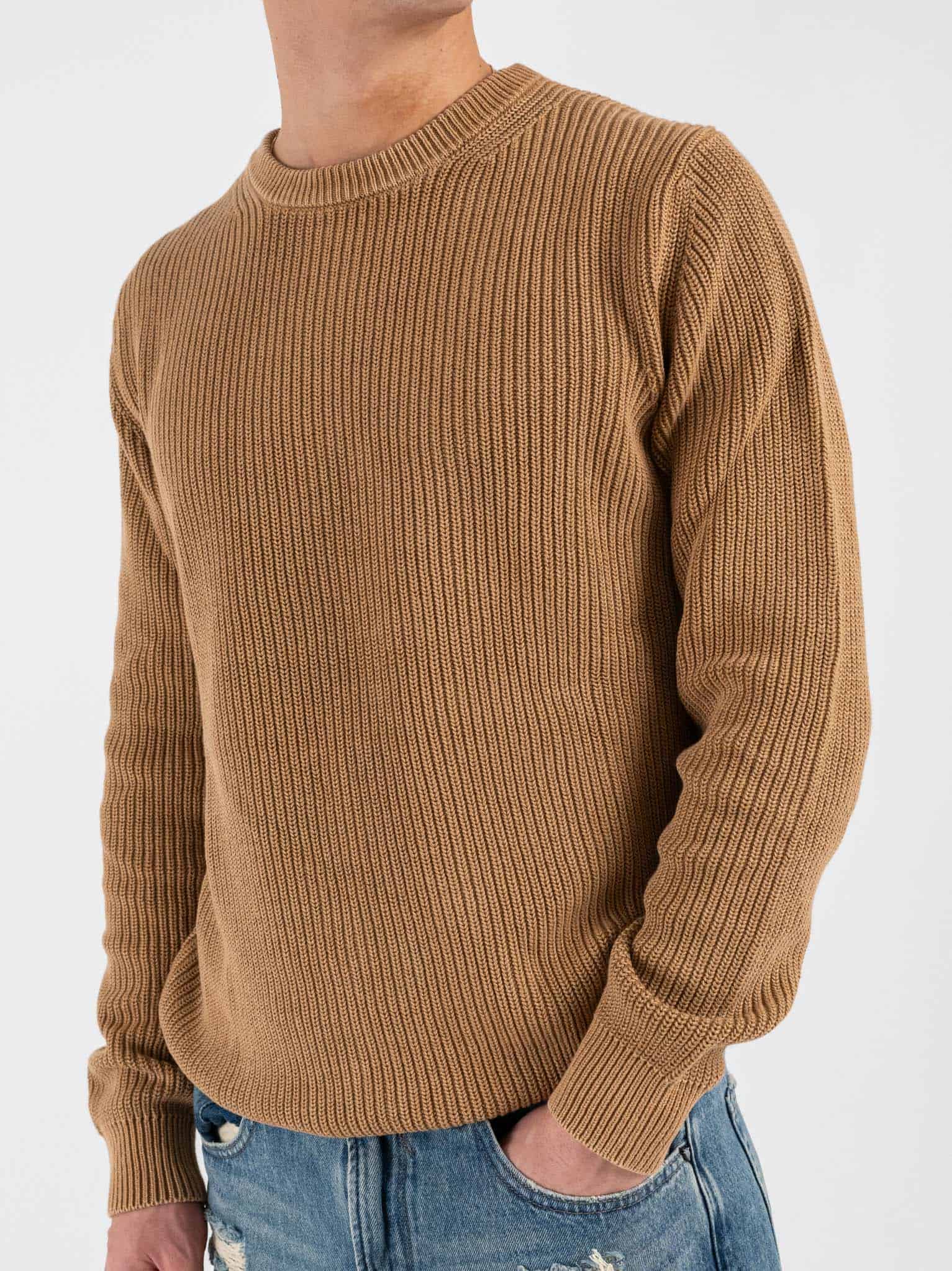 OVER-D Maglione girocollo a costine OE1F2WAM32 Cammello