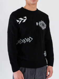 BL11 Maglione girocollo intarsio disegni NOICATTARO Nero1