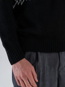 BL11 Maglione girocollo intarsio disegni NOICATTARO Nero3