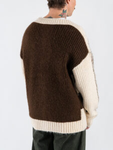 Cardigan bicolore in misto lana con scollo a V e bottoni 86104 Coffee6