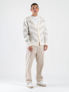 Cardigan con bottoni e greche 638 White:Silver Grey1