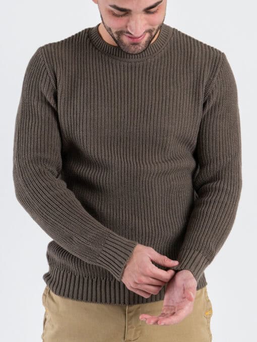 ESTASI Maglione girocollo costa inglese ALCARAZ Fango 1 ESTASI Maglione girocollo costa inglese ALCARAZ Fango