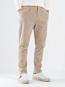 ESTASI Pantalone comodissimo in velluto a costine con pinces ed elastico in vita BECKHAM VEL Beige2