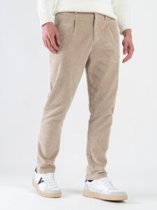 ESTASI Pantalone comodissimo in velluto a costine con pinces ed elastico in vita BECKHAM VEL Beige3