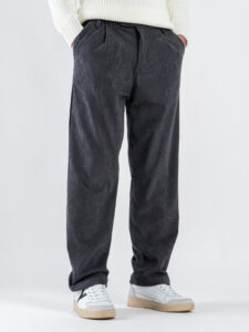 ESTASI Pantalone in velluto con gamba morbida ed elastico in vita SANE’ Asfalto1