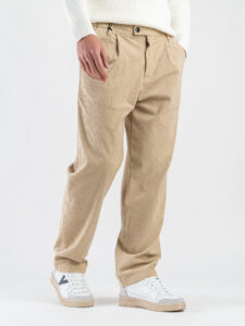 ESTASI Pantalone in velluto con gamba morbida ed elastico in vita SANE’ Beige2
