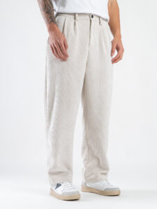 ESTASI Pantalone regular invernale in velluto con gamba larga ed elastico in vita YAMAL INV Panna1