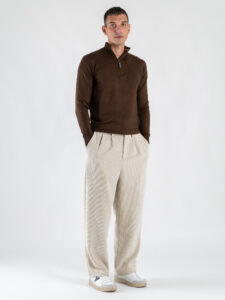 ESTASI Pantalone regular invernale in velluto con gamba larga ed elastico in vita YAMAL INV Sabbia1