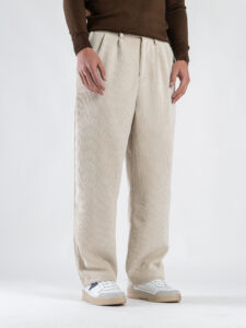 ESTASI Pantalone regular invernale in velluto con gamba larga ed elastico in vita YAMAL INV Sabbia2