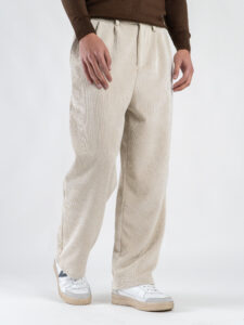 ESTASI Pantalone regular invernale in velluto con gamba larga ed elastico in vita YAMAL INV Sabbia3