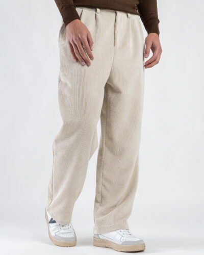 ESTASI Pantalone regular invernale in velluto con gamba larga ed elastico in vita YAMAL INV Sabbia3 Home