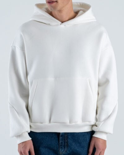 Felpa boxy fit in cotone con cappuccio e tasca a marsupio Bianca 1 Nuovi Arrivi