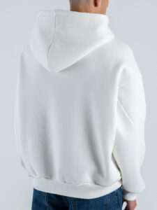 Felpa boxy fit in cotone con cappuccio e tasca a marsupio Bianca (6)