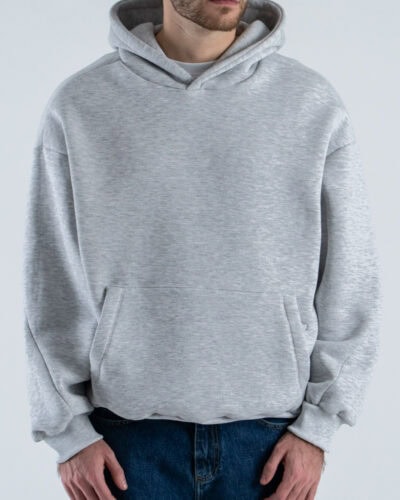 Felpa boxy fit in cotone con cappuccio e tasca a marsupio Grigio Melange 1 Nuovi Arrivi