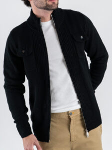 GIANNI LUPO Cardigan con tasche, zip e toppe sulle maniche GL35253 Black (2)